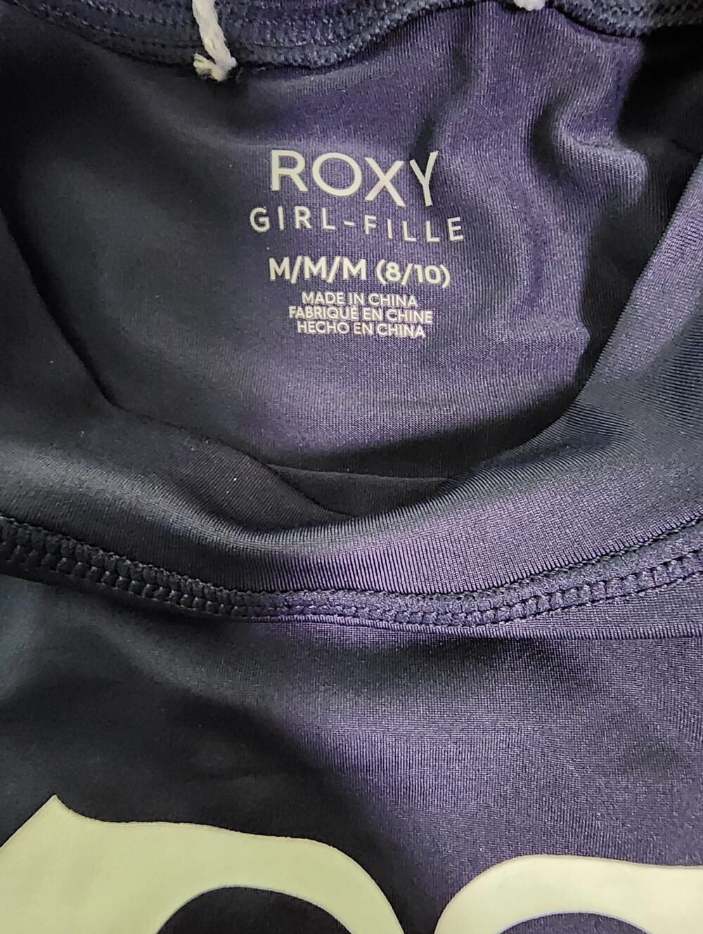 Roxy Navy Blue 3/4 Sleeve Logo Rash Guard Girls Kids Size M 8-10 NWT - Picture 7 of 8